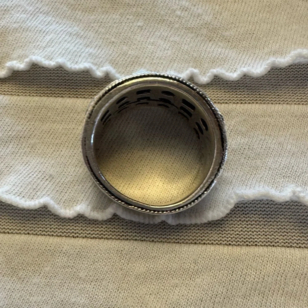 Vintage Enameled MultiColor Sterling Silver Wide Band Ring 925 Sz 6 Tribal Inlay